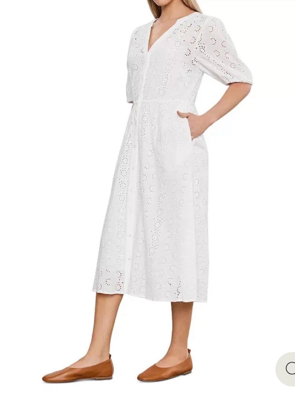 Velvet by Graham & Spencer White Eyelet V-Neck Midi Dress